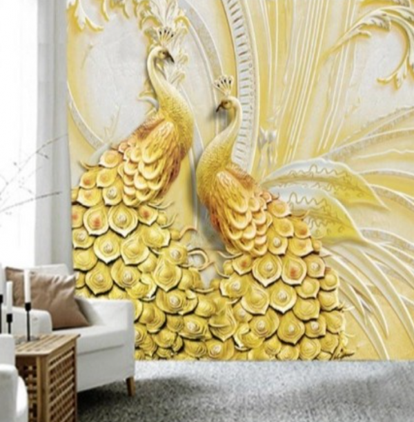Wallpaper dinding dengan motif burung phoenix